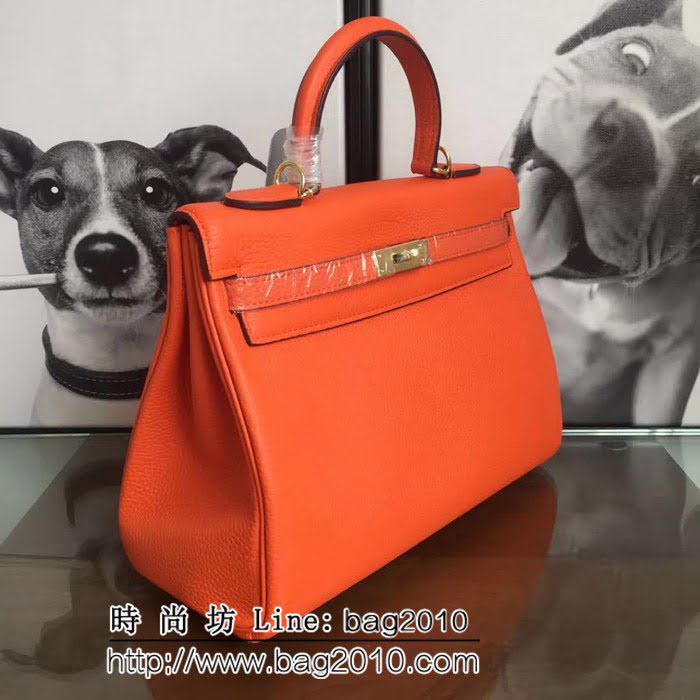 愛馬仕Hermes 頭層牛皮荔枝紋凱莉包 時尚手提包 0AM1147